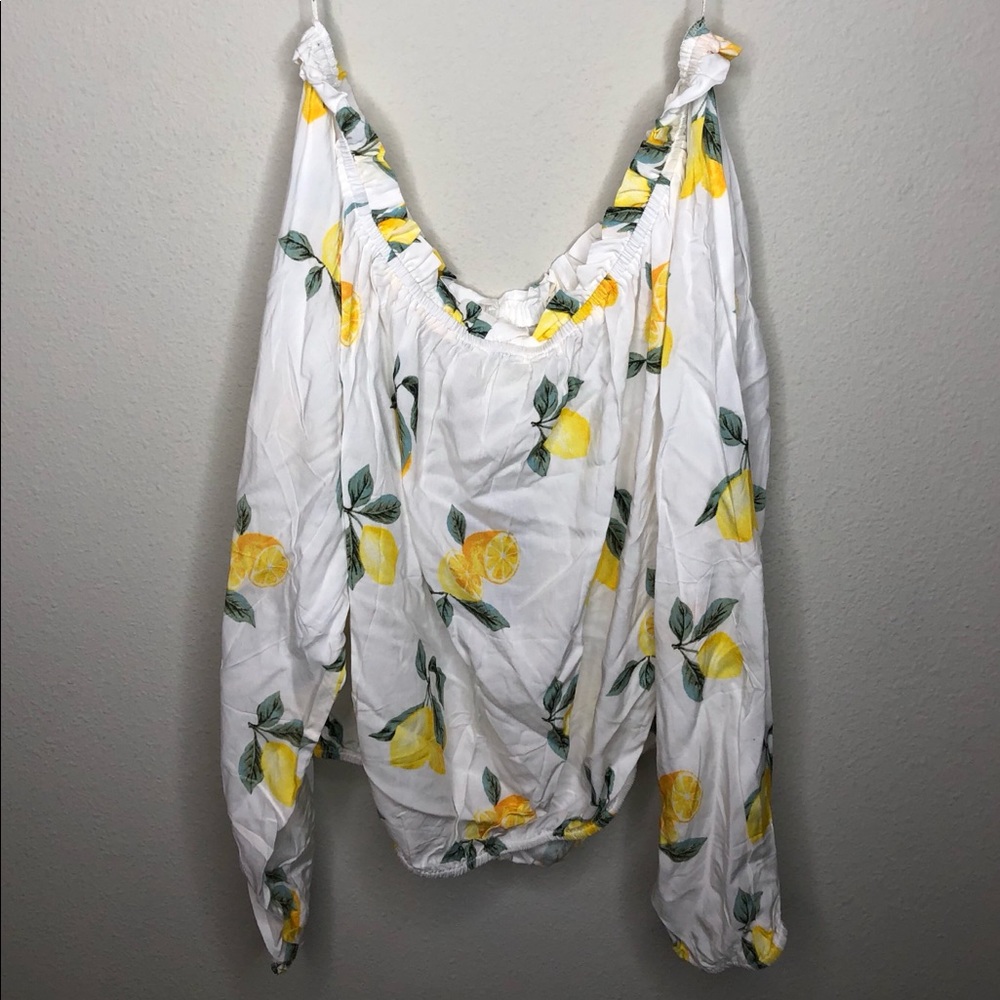 Forever 21 Lemon Print Off The Shoulder Top